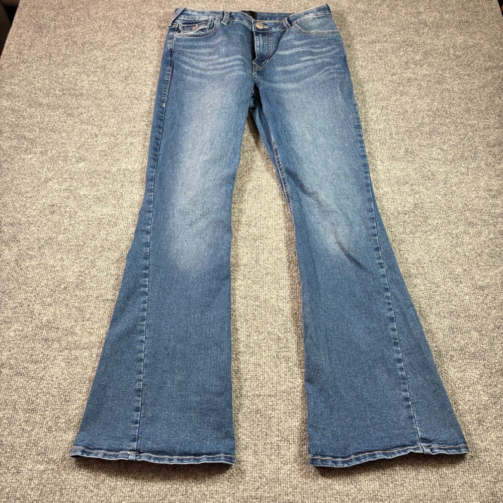 True Religion Joey Flare Jeans Women 30 Blue Mid Rise Flap Pocket Y2K Denim